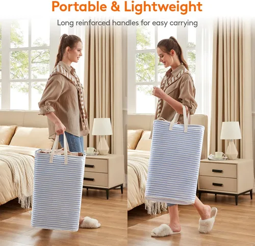 Miniatura 4 de Lifewit Cesta de Ropa Sucia Grande Plegable, Cesta de Ropa Independiente Impermeable con Almacenamiento y Asas de Fácil Transporte para Ropa en Azul