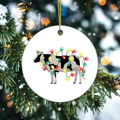 Miniatura 2 de Adornos para árbol de Navidad, animales y luces, adorno de Navidad de vaca, adorno de recuerdo, decoración del hogar, colgantes colgantes redondos