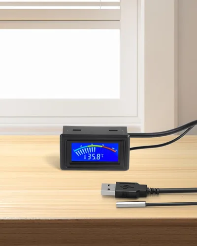 Miniatura 5 de Keynice. Sensor de temperatura termómetro. Fuente de poder, fahrenheit, grado y grados celsius. Pantalla lcd. Negra