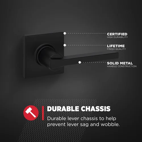 Miniatura 6 de Kwikset Casey - Manija de puerta de paso interior, palanca para puertas de armario y pasillo, manija reversible sin bloqueo, negro mate