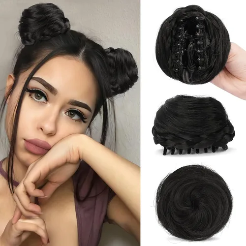 Miniatura 29 de Sofeiyan 2 piezas de extensión de cabello rizado ondulado en forma de moño desordenado, mini moño desordenado con banda elástica, peluca sintética