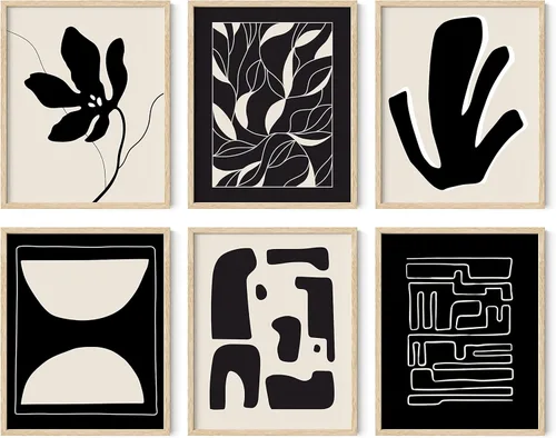 Miniatura 50 de HAUS AND HUES Arte abstracto negro para pared, juego de 6 impresiones artísticas modernas de líneas negras y grises, arte abstracto geométrico Juego