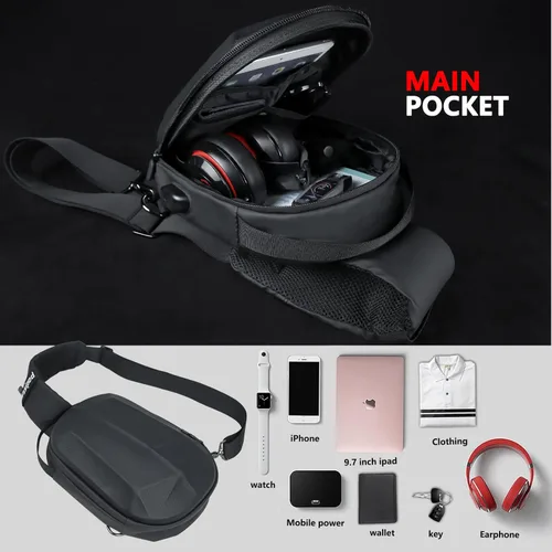 Miniatura 4 de Wzsipod Bolso cruzado de carcasa dura para hombre, mochila impermeable para mujer, mochila de pecho para senderismo casual con puerto de carga USB