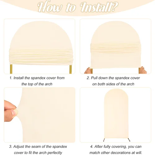 Miniatura 5 de Cubierta de Arco de Boda Ajustada de Spandex 7.2 Pies Beige, Cubierta de Fondo de Arco con Parte Superior Redonda, Cubiertas de Soporte de Fondo