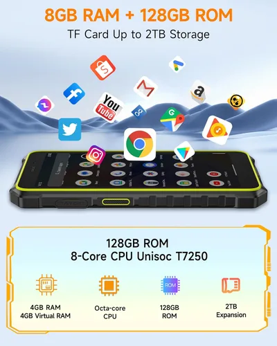 Miniatura 2 de Ulefone RugKing 2 Pro - Teléfono resistente, 8 (4+4) GB+128 GB Octa-Core, 4500 mAh, teléfono impermeable Android 15, pantalla HD+ Corning Gorilla