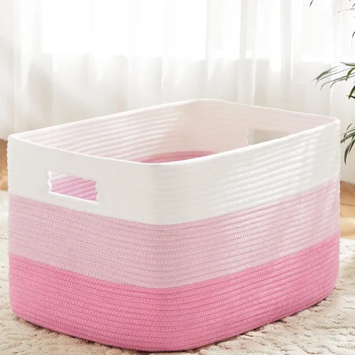 Miniatura 11 de Artfeel - Cesta de manta rectangular, cestas tejidas para almacenamiento, cesta de lavandería de 65L para mantas decorativas de guardería, juguetes