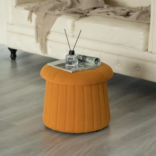Miniatura 6 de Fabulaxe Tronco de almacenamiento otomano moderno con forma de hongo de terciopelo copetudo, color amarillo mostaza