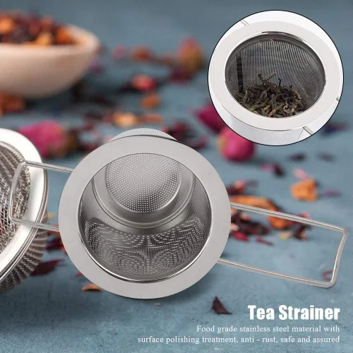 Miniatura 2 de Fdit Filtro plegable del colador de la taza del metal del infusor del té de la malla del acero inoxidable con la tapa