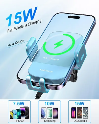Miniatura 3 de Cargador inalámbrico para automóvil, carga rápida de 15 W, soporte de teléfono para iPhone 15 14 13 12 11 Pro Max Xs, Samsung Galaxy S24 Ultra S23