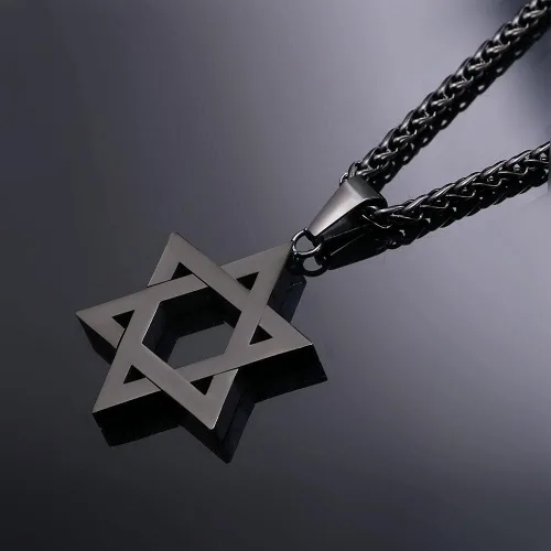 Miniatura 3 de U7 - Collar con Estrella de David para hombres y mujeres, dije hexagonal de acero inoxidable con cruz/piedra de rubí/collares clásicos judíos