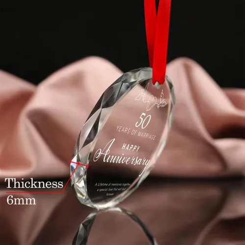 Miniatura 5 de Ornamento de Vidrio para el 50º Aniversario de Bodas – Elegante Decoración de Árbol de Navidad de Vidrio Transparente y Regalo Conmemorativo