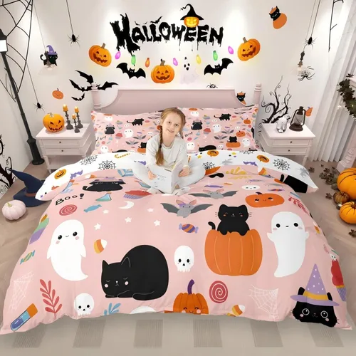 Miniatura 30 de Erosebridal Juego de ropa de cama de murciélago de Halloween, tamaño individual, con purpurina y estrellas, galaxia, funda de edredón para niños