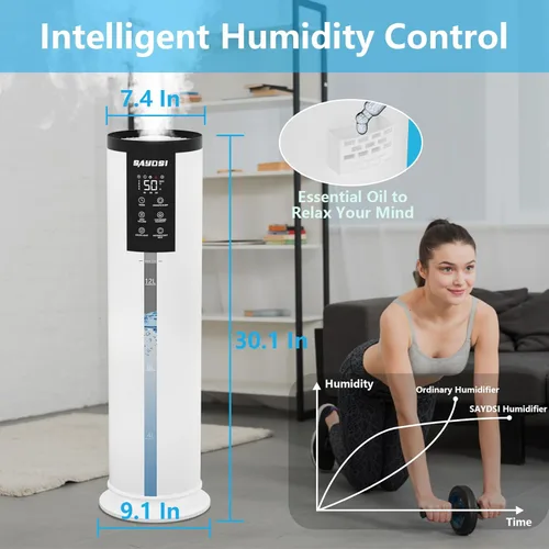 Miniatura 5 de Humidificador, humidificador inteligente de 3.4 galones (13 litros) para dormitorio y hogar, humidificadores de niebla fría de 2000 pies cuadrados