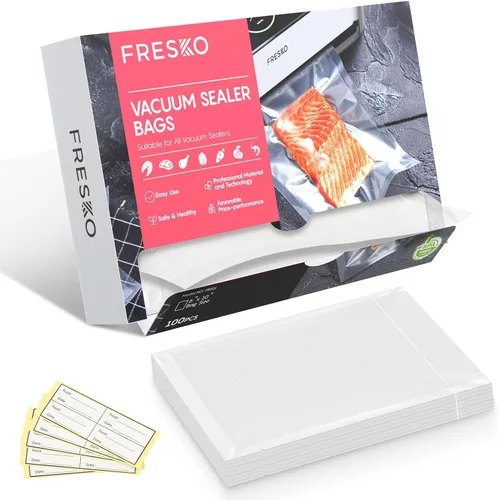 FRESKO Bolsas selladoras al vacío, tamaño de pinta, paquete de 100 unidades de 6 x 10 pulgadas, selladores para aspiradora de comidas, seguras al