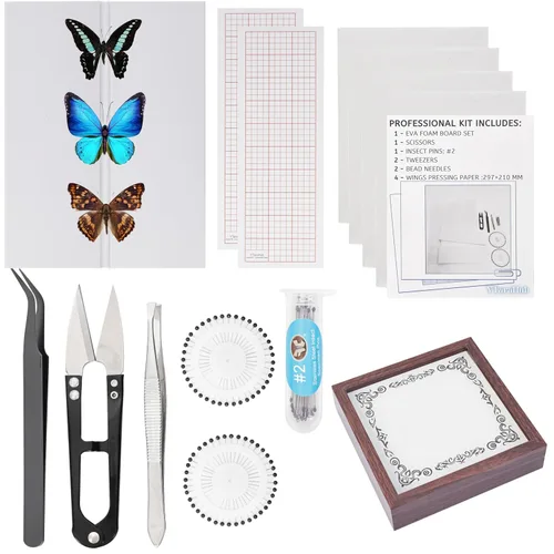 Miniatura 8 de Kit de herramientas para especímenes de insectos - Tabla de fijación de espuma EVA, papel coordinado, papel para prensar alas, pines para insectos