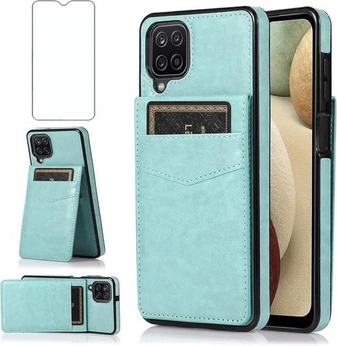 Miniatura 11 de Asuwish Funda de teléfono para Samsung Galaxy A12 con protector de pantalla de vidrio templado, soporte para tarjetas de crédito, soporte de piel