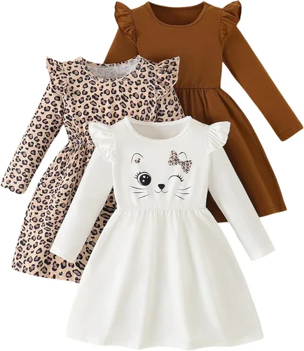 Miniatura 7 de Vestidos para niñas Vestidos para niñas pequeñas Paquete de 3 Vestido casual de fiesta con estampado patinador acampanado tipo A Vestido de verano