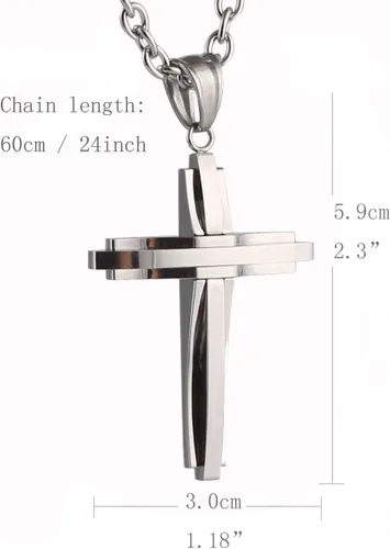Miniatura 4 de HZMAN collar con colgante de cruz de acero inoxidable pulido, con cadena de 24 in, para hombre