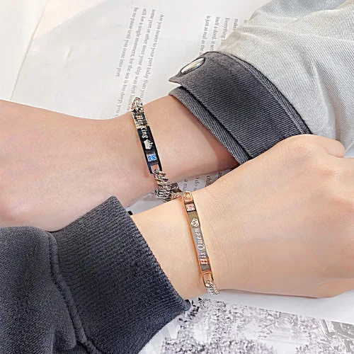 Miniatura 2 de MYNENEY Regalo para amante, su reina y su rey, pulseras de acero inoxidable para parejas, para mujeres y hombres, juego de joyas a juego