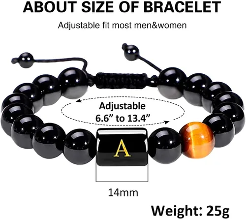 Miniatura 6 de SUMMER LOVE Regalos para el Día del Padre, pulsera con inicial de piedra de ónix negro de 0.394 pulgadas para hombres, pulsera de cuerda trenzada