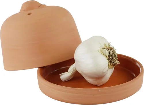 Miniatura 5 de Eurita Terra Cotta - Asador de ajo con tapa y ventilación de vapor, horneador de ajo de arcilla natural para horno o microondas, plato para asar ajo