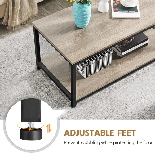 Miniatura 8 de Yaheetech - Mesa de centro de 2 niveles de 39.5" con estante de almacenamiento, mesa de centro gris industrial, fácil de montar, mesas centrales