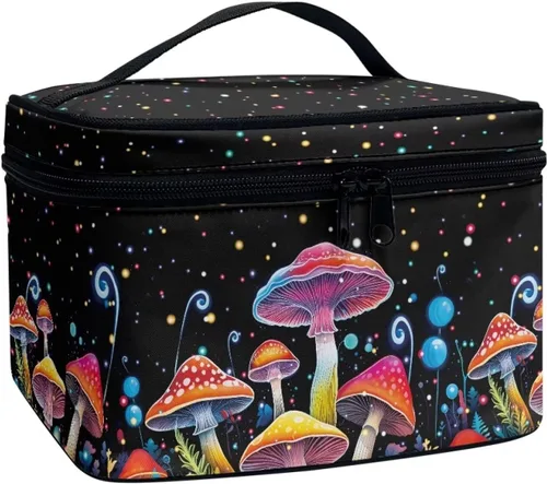 Miniatura 10 de 60S Groovy Hippie Flower Pink Pattern Travel Makeup Bags for Women Portable Tote Cosmetic Case with Carry Handle Toiletry Accessories Storage