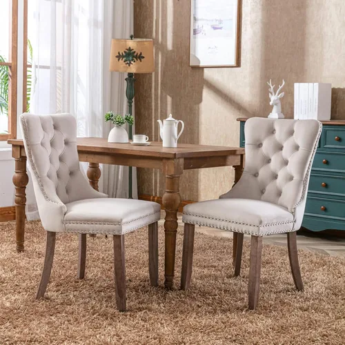 Miniatura 20 de Juego de 2 sillas de comedor de terciopelo, sillas decorativas tapizadas con botón acolchonado, ribete de cabeza de clavo y tirador de anillo Naranja