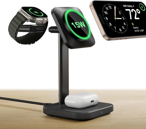 ESR estación de carga inalámbrica 3 en 1, cargador certificado para Apple Watch, soporte de cargador MagSafe de 15W para iPhone, cargador