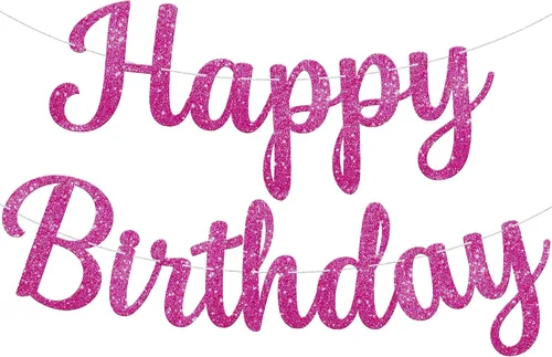 Miniatura 15 de KatchOn Cartel de feliz cumpleaños cursivo negro con purpurina, pre-encordado, 10 pies, cartel de feliz cumpleaños para mujeres, hombres, niños