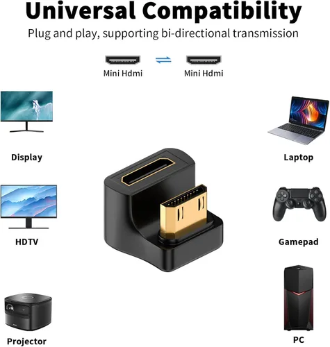 Miniatura 6 de Duttek Adaptador Mini HDMI de 180 grados [video 8K @60Hz, 4K @144Hz, 48Gbps] Adaptador Mini HDMI macho a hembra de ángulo ascendente para cámara
