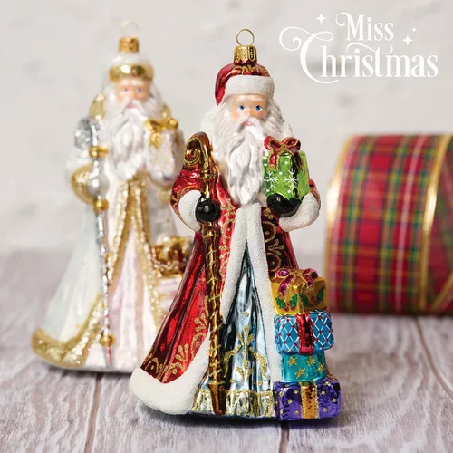 Miniatura 2 de Colección 2025 de Miss Christmas Adorno festivo de Papá Noel de 7.5 pulgadas de vidrio soplado para árbol de Navidad (Papá Noel elegante en blanco)