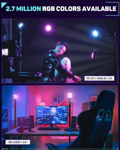 Miniatura 9 de IFOOTAGE Luz de video RGBW, luz de cámara RGB portátil, 2700K-10000K/CRI 95+/120 minutos de duración de la batería/recarga/control