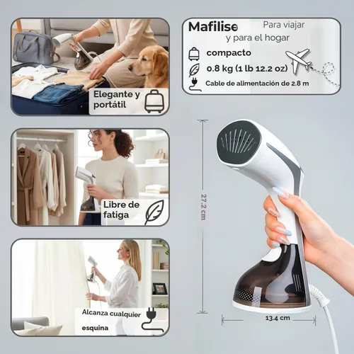 Miniatura 7 de Vaporizador para Ropa, Calentamiento de 20S, 1500W y 3 Configuraciones de Vapor, Suela de Cerámica con 13 Ventilaciones, Plancha de Ropa 2-en-1