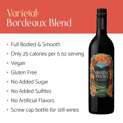 Miniatura 5 de Vino tinto sin alcohol Bordeaux de Missing Thorn por Aaron Pott - Vino sin alcohol con sabor a rica mora, cereza negra y cassis - Bajo en azúcar