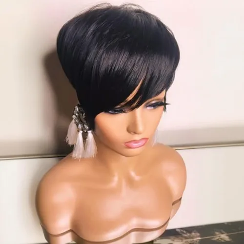 Miniatura 2 de PangDongLai Pelucas de cabello humano con corte Pixie para mujeres negras, pelucas de corte Pixie en capas con flequillo, sin pegamento, cabello