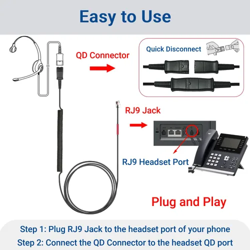 Miniatura 7 de Adaptador U10P-S RJ9 a QD HIS Cable para auriculares de desconexión rápida Plantronics Cable de bobina compatible con Yealink T20P T21P T26P T23G