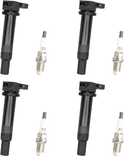 Paquetes de bobinas de encendido y bujías UF499 4 pares compatibles con Hyundai 06-11 Accent, para Kia 06-11 Rio/Rio5, para Toyota 2008 Solara