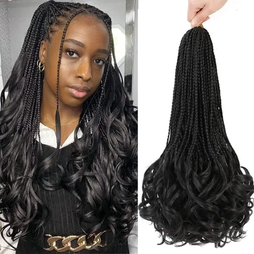 Miniatura 72 de Trenzas de ganchillo rizadas francesas de 22 pulgadas, 8 paquetes, trenzas de caja diosa grises para mujeres, de ganchillo pre-trenzadas con Trenzas