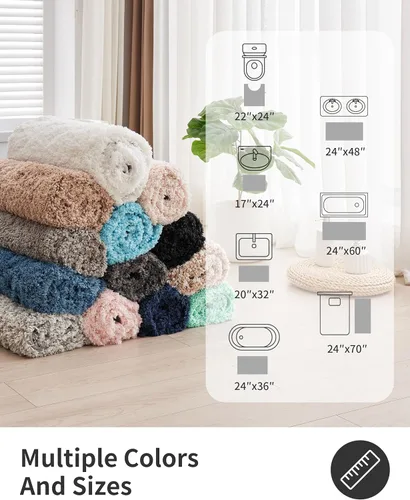 Miniatura 6 de ILANGO Alfombras de baño blancas de 32" × 20" antideslizantes y súper absorbentes, extra gruesas, suaves y lavables para piso, alfombra de baño