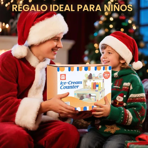 Miniatura 8 de Juego de juguetes plegables de madera para helados, tienda de alimentos para niños pequeños, 52 piezas para niños con almacenamiento, juego