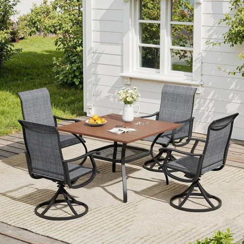 Miniatura 16 de VICLLAX Muebles pequeños de exterior de 3 piezas, 2 sillas giratorias de patio y mesa redonda pequeña para 2, sillas de carbón oscuro y negro
