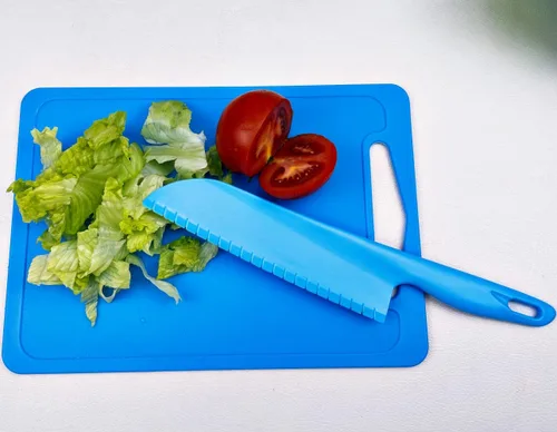 Miniatura 3 de jawbush Cuchillo de plástico para verduras, cortador de pizza de borde dentado de 11 pulgadas con mango antideslizante para cocina, pizzas