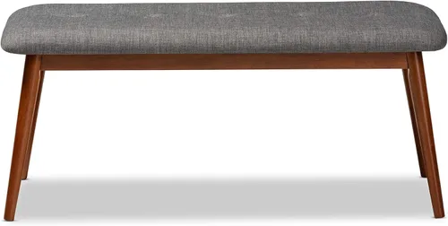 Miniatura 3 de Baxton Studio Flora II Mid-Century - Banco de comedor de madera con acabado de roble medio, tapizado de tela gris oscuro