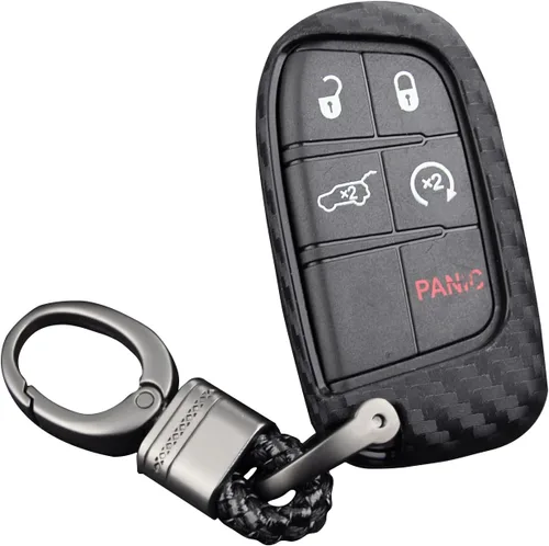 Compatible con Jeep Key Fob Funda con llavero de cuero TPU suave protección para llave Grand Cherokee Renegade Chrysler 200 300 Dodge RAM Durango