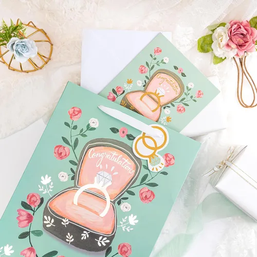 Miniatura 6 de WRAPAHOLIC Bolsa de regalo de boda grande de 13" con tarjeta y papel de seda - Copa de champán y Cheers