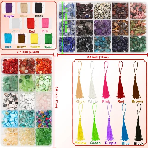 Miniatura 3 de JOJOPLAY El kit de cuentas irregulares de piedras preciosas naturales incluye cuentas de semillas, cuentas de madera, borlas, colgantes, hallazgos