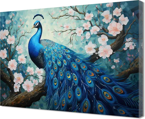 Miniatura 8 de QIXIANG Lienzo decorativo para pared, diseño retro y elegante de pavo real sobre ramas de flores, impresiones de imágenes para decoración del hogar