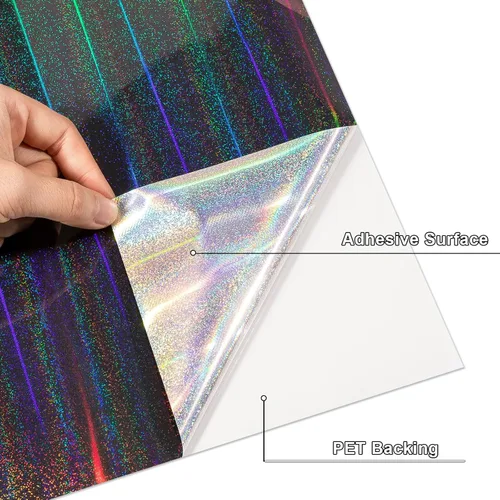 Miniatura 2 de VINYL FROG Rollo de vinilo adhesivo holográfico de 12 pulgadas x 5 pies, vinilo permanente color gris brillante, arco iris, vinilo para cortar