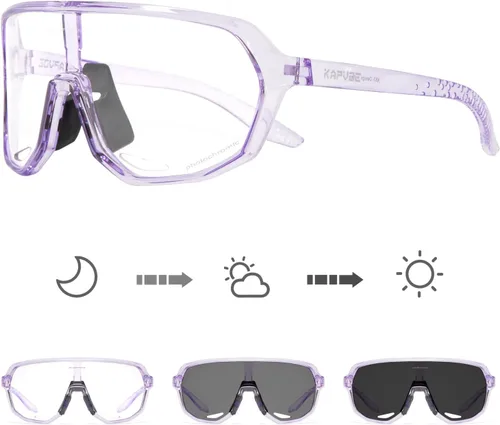 KAPVOE Gafas de ciclismo fotocromáticas para hombres y mujeres, gafas de sol de bicicleta de montaña, gafas deportivas con protección UV Púrpura